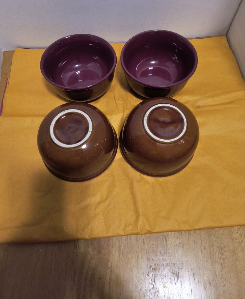 Set of 4 Plum Glazed Ceramic Bowls Chili Bowls B8 - Picture 2 of 2